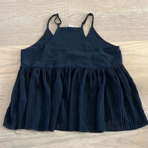 Empire Waist Vneck Shirt Black Small Blouse Peplum Flowy Tank Top Ribbed - Picture 3 of 5